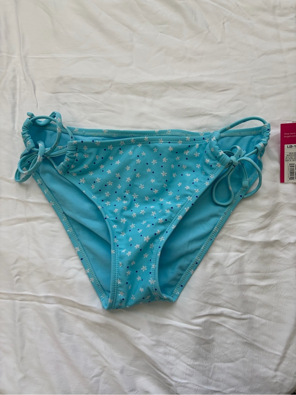 Aqua Blue Ditzy Floral Side Tie Bikini Bottoms